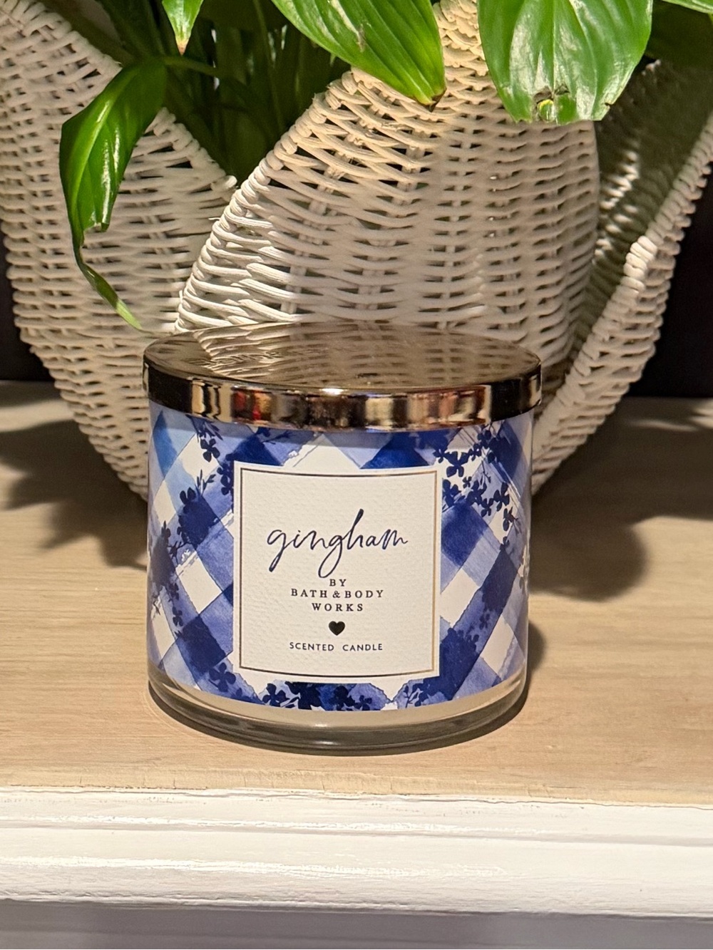 Bath & Body Works Blue Gingham Scented Candle with Gold Lid